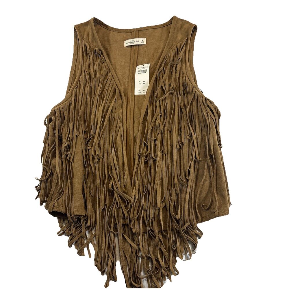 Abercrombie And Fitch Medium Brown Fringe Vest Festival Coachella Boho Chic New